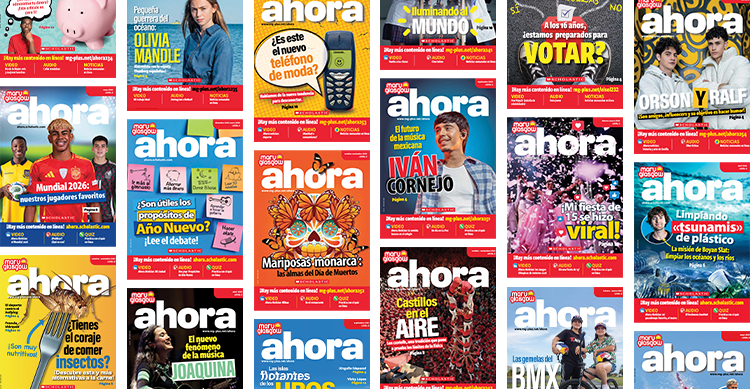 Collage of multiple colorful covers of the Spanish-language magazine Ahora